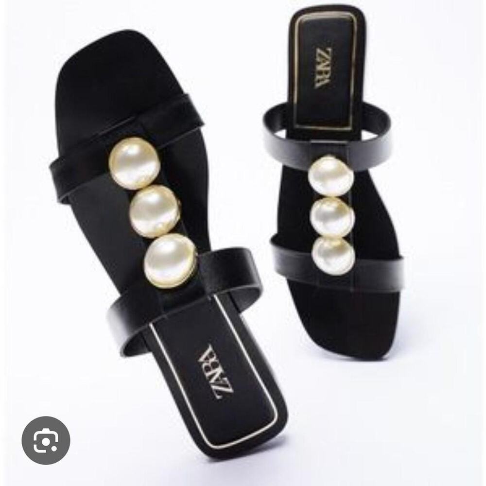 Zara faux pearl slide sandals